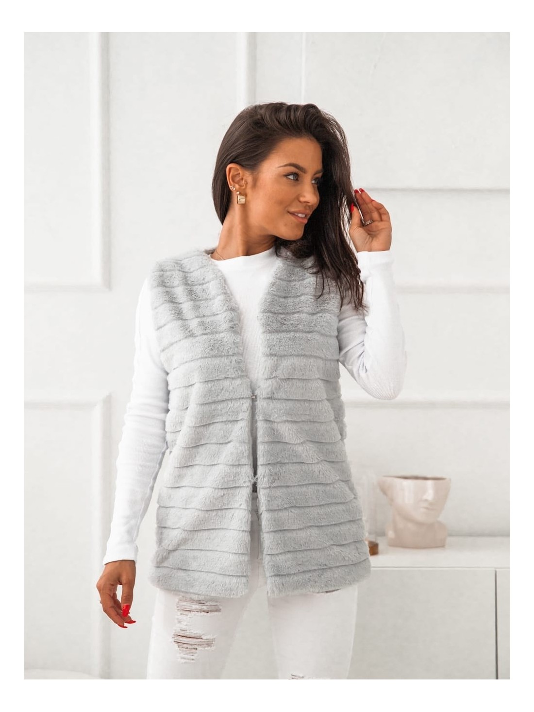 Women\'s fur vest, light gray 02114 - Online store - Boutique